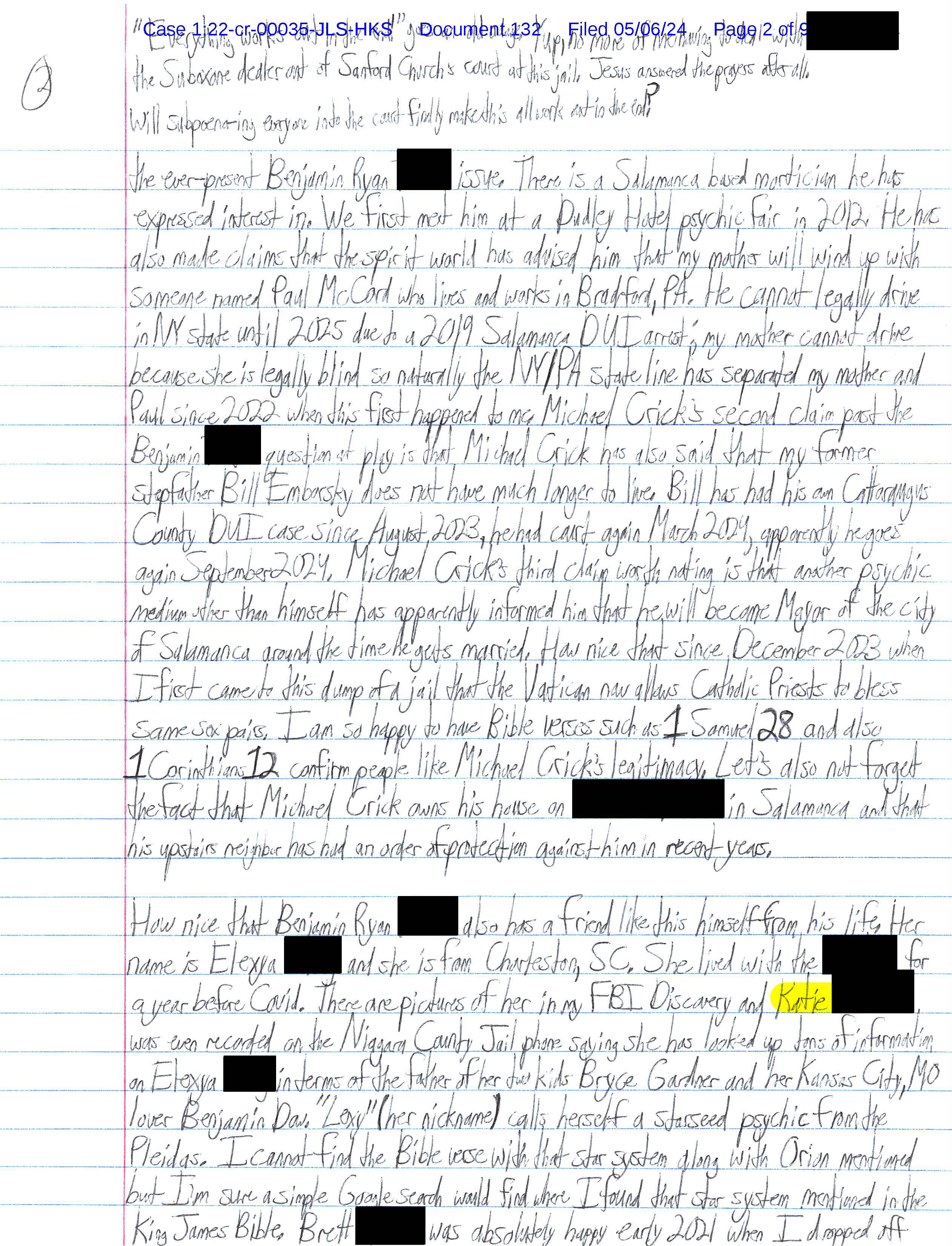 A handwritten letter from Luke Wenke to the Honorable John L. Sinatra, Jr.; 05/06/2024